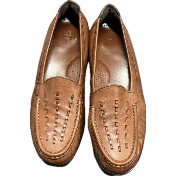 SAS Tripad Brown Stitched Leather Comfort Slip On Wedge Loafer Women 9.5 - Picture 1 of 8